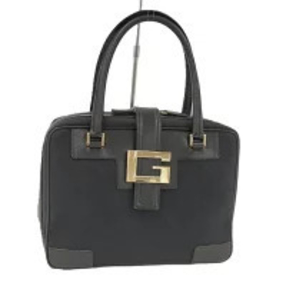 Gucci G buckle handbag black canvas leather structural G closure